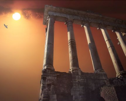 Remains of the temple of Saturn in Rome, Italy.